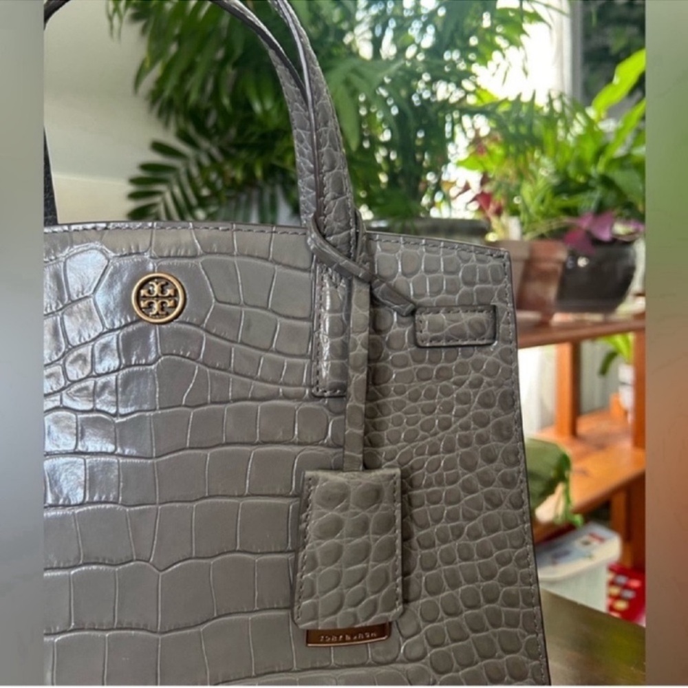 Tory Burch Gray Croc-Embossed Satchel - Picture 4 of 13